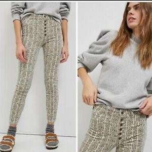 Anthropologie Pilcro High Rise Cream and Black Tapestry Corduroy Button Fly Pant